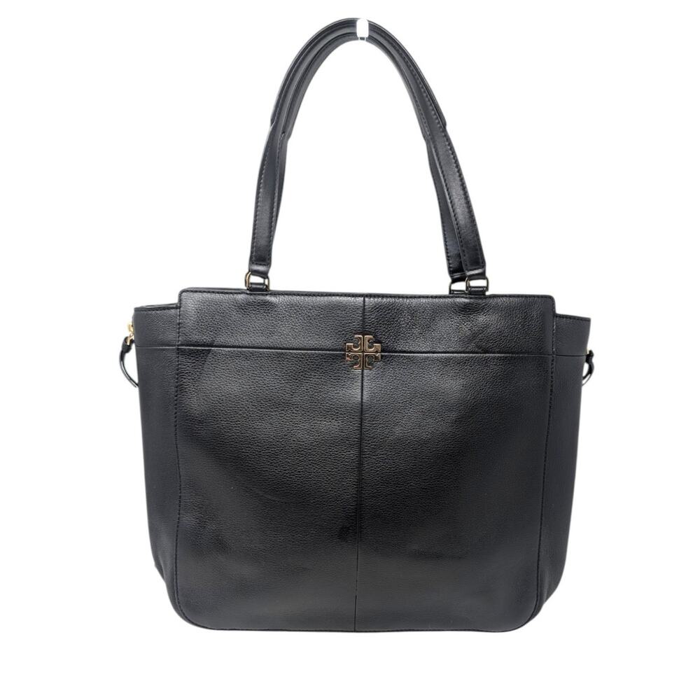 Tory Burch Ivy Side Zip Black Leather‎ Tote Shoulder Bag Gold Hardware